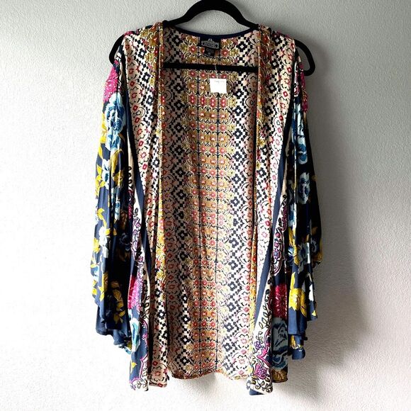 Angie Boho Floral Kimono Open Front Cardigan Duster Size Medium - Picture 2 of 5
